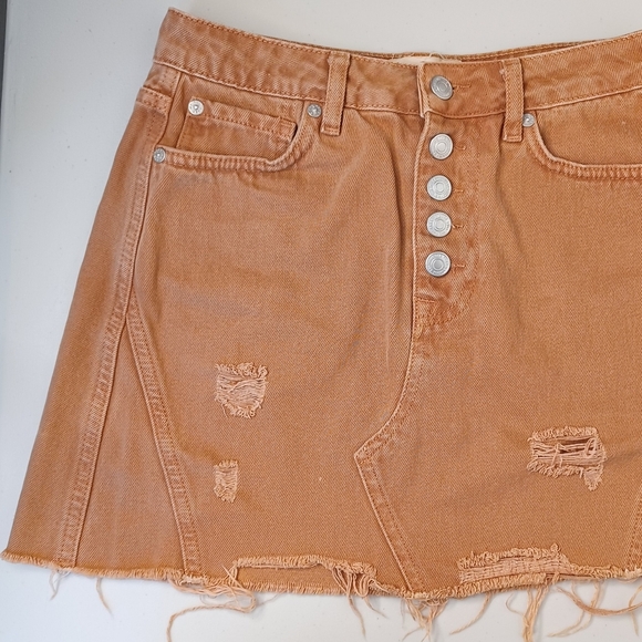 We The Free Rust Boho Distressed 100% Cotton Sz 26 Denim Mini Skirt - Picture 4 of 12